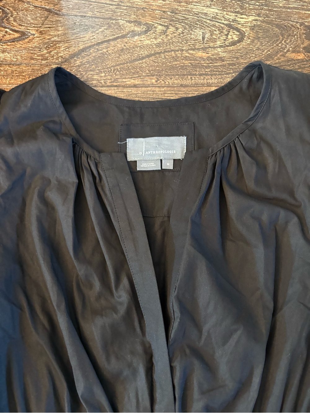 Anthropologie Somerset Mini Dress Womens Medium Black Shirred Waist V-Neck - Picture 7 of 11